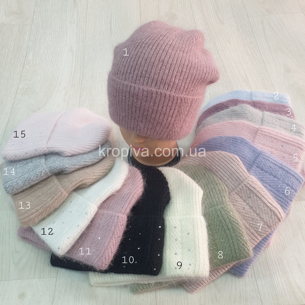 Жіноча шапка ангора на флісі мікс оптом 061125-669